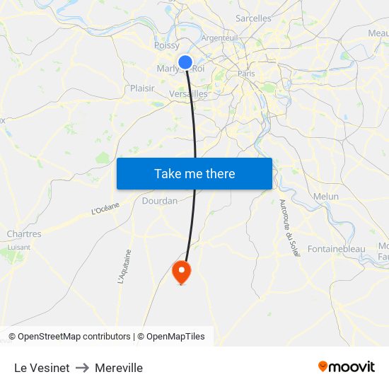 Le Vesinet to Mereville map