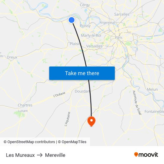 Les Mureaux to Mereville map