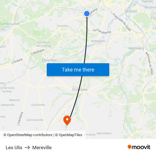 Les Ulis to Mereville map