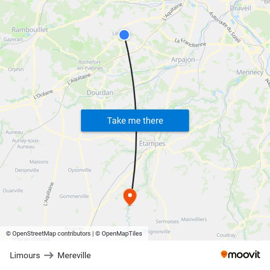 Limours to Mereville map