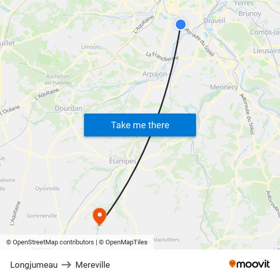 Longjumeau to Mereville map