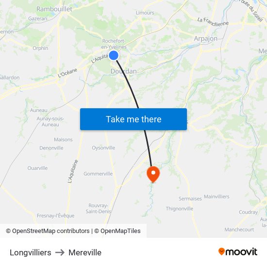 Longvilliers to Mereville map