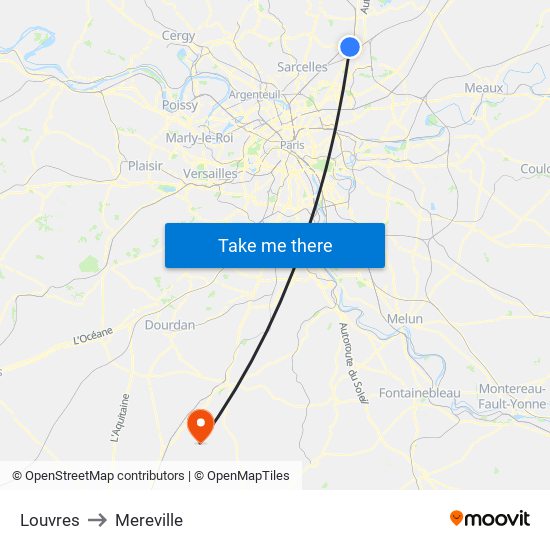 Louvres to Mereville map