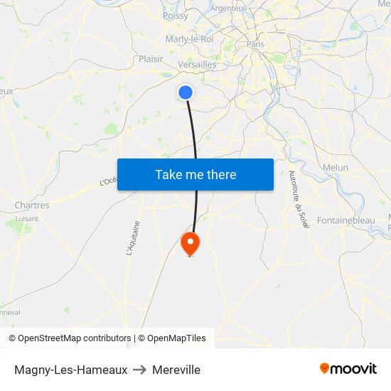 Magny-Les-Hameaux to Mereville map