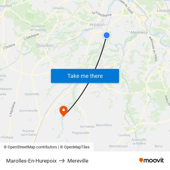 Marolles-En-Hurepoix to Mereville map