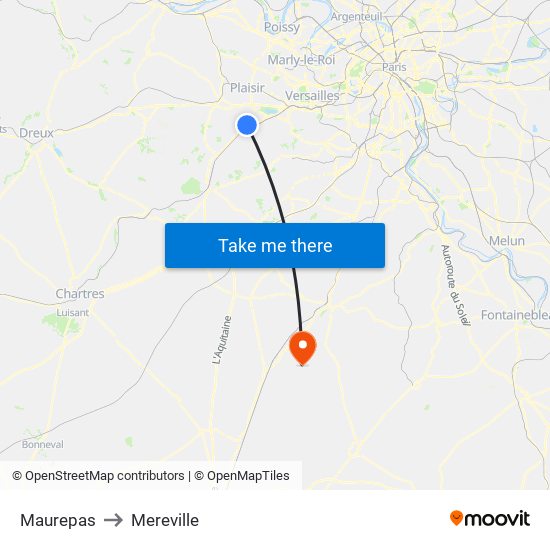 Maurepas to Mereville map