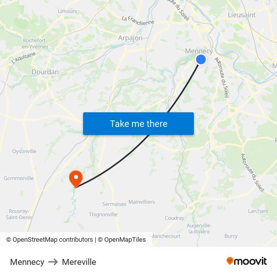 Mennecy to Mereville map