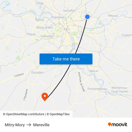 Mitry-Mory to Mereville map