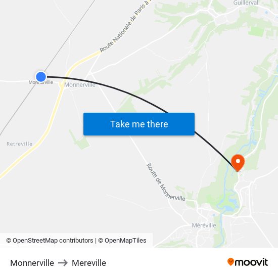 Monnerville to Mereville map