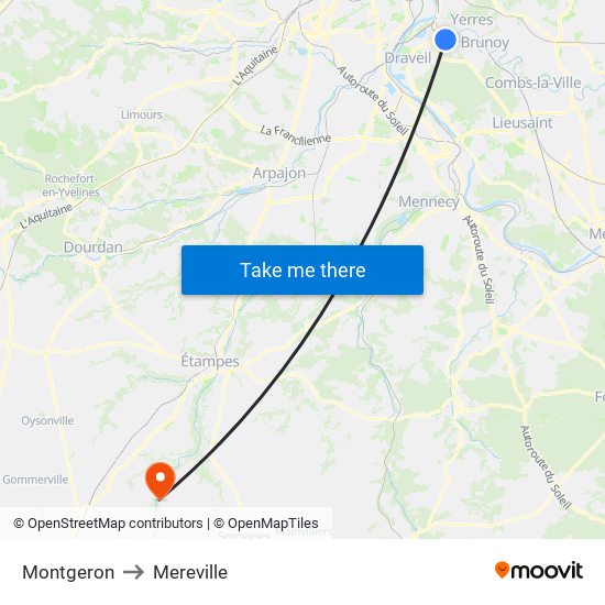 Montgeron to Mereville map