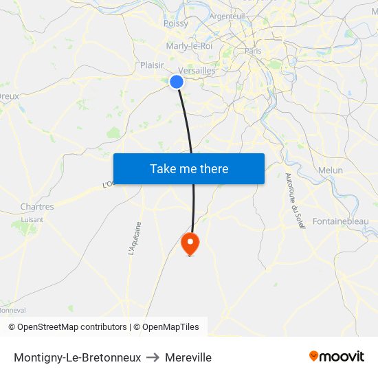 Montigny-Le-Bretonneux to Mereville map