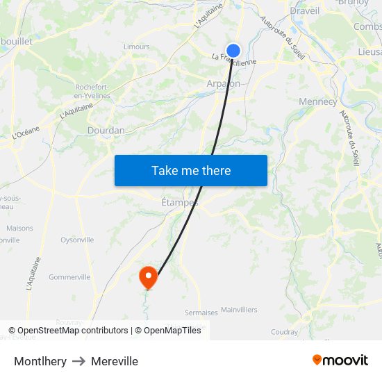 Montlhery to Mereville map