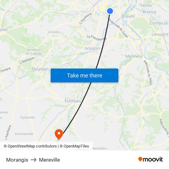 Morangis to Mereville map