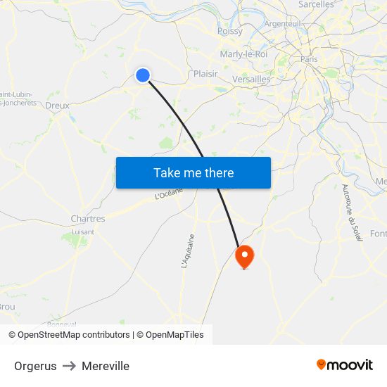 Orgerus to Mereville map