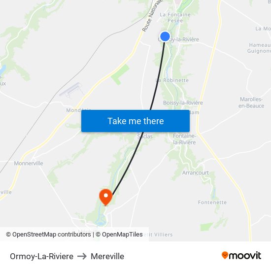 Ormoy-La-Riviere to Mereville map