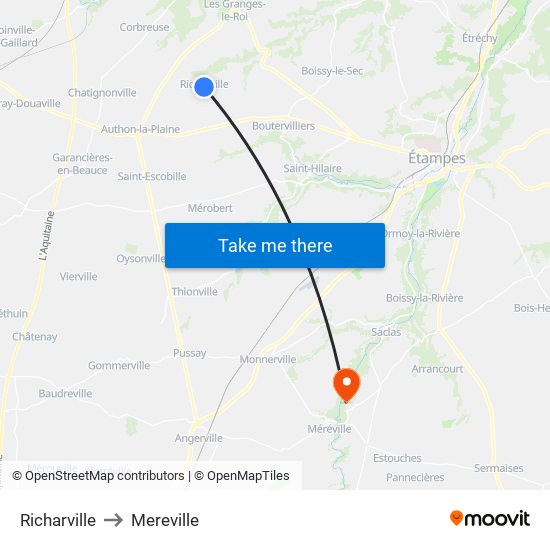 Richarville to Mereville map