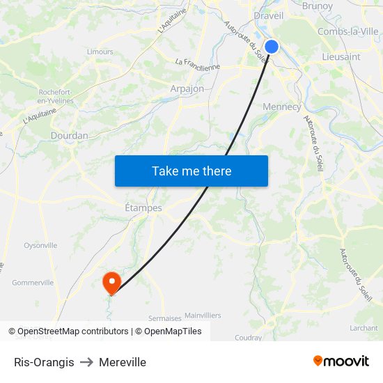 Ris-Orangis to Mereville map