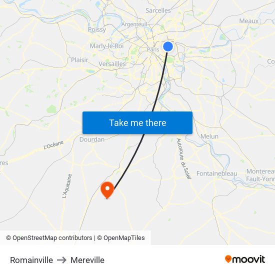 Romainville to Mereville map