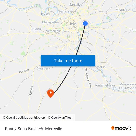 Rosny-Sous-Bois to Mereville map