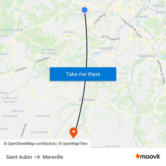 Saint-Aubin to Mereville map