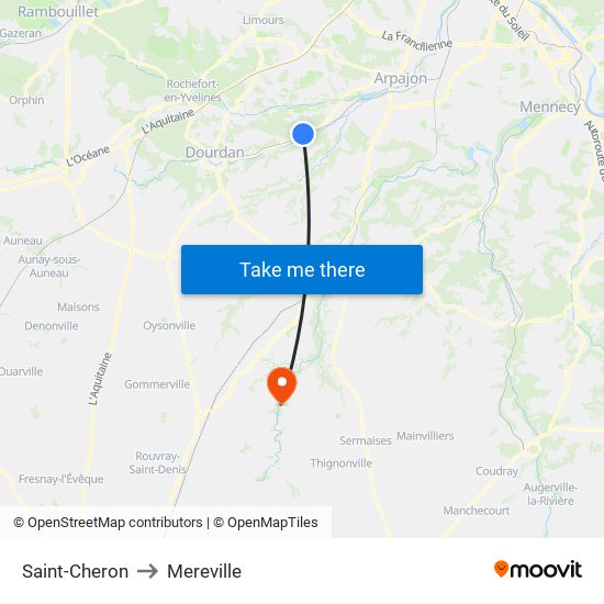 Saint-Cheron to Mereville map