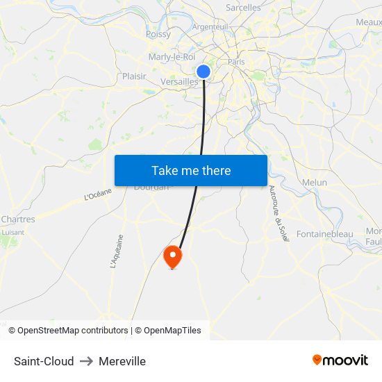 Saint-Cloud to Mereville map