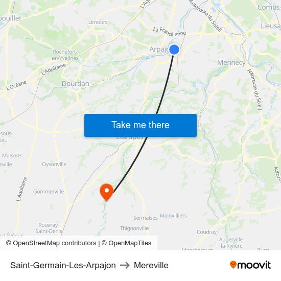 Saint-Germain-Les-Arpajon to Mereville map