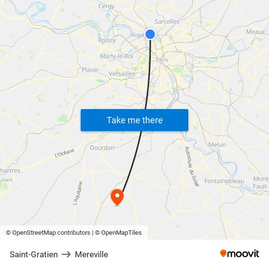Saint-Gratien to Mereville map