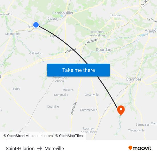 Saint-Hilarion to Mereville map