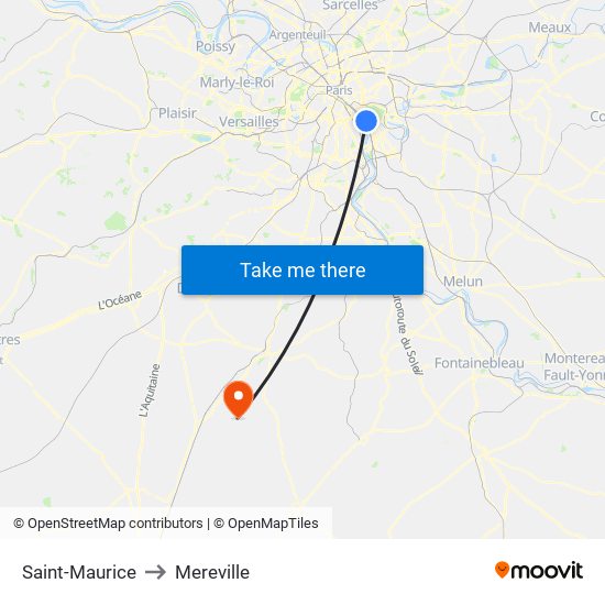 Saint-Maurice to Mereville map