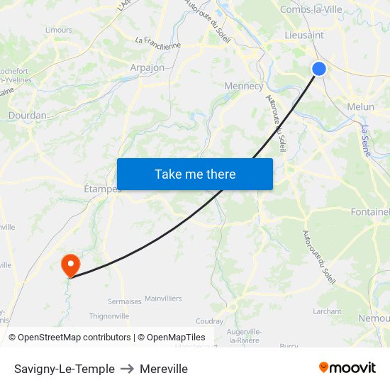 Savigny-Le-Temple to Mereville map