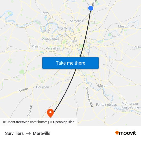 Survilliers to Mereville map