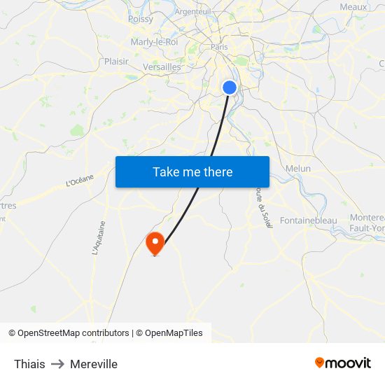 Thiais to Mereville map