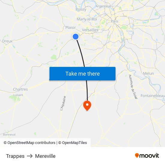Trappes to Mereville map