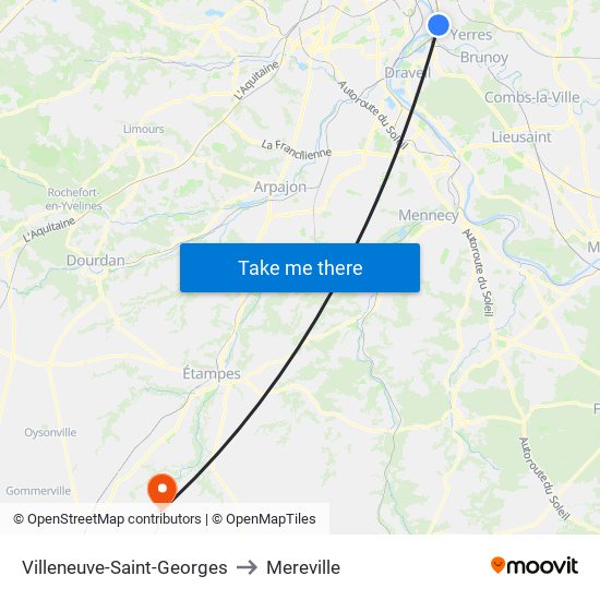 Villeneuve-Saint-Georges to Mereville map