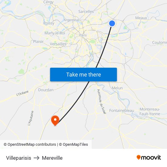 Villeparisis to Mereville map