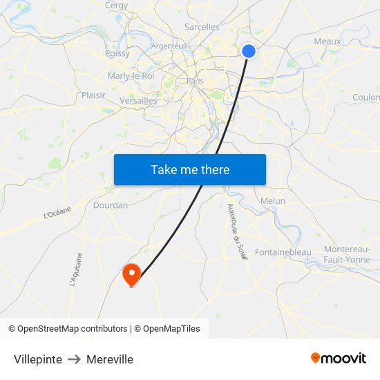 Villepinte to Mereville map