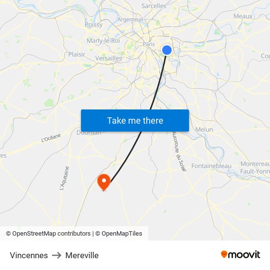 Vincennes to Mereville map