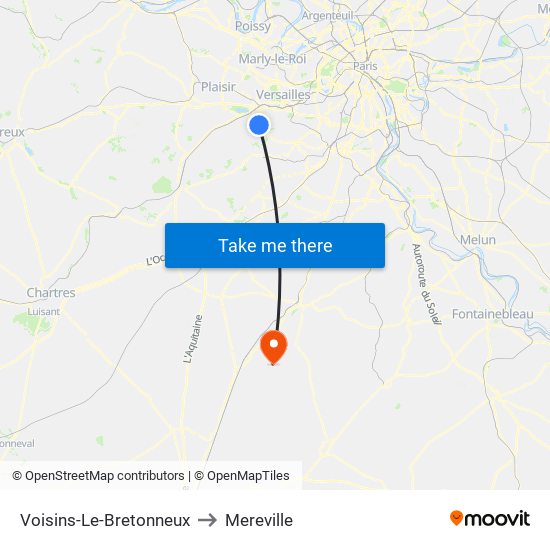 Voisins-Le-Bretonneux to Mereville map