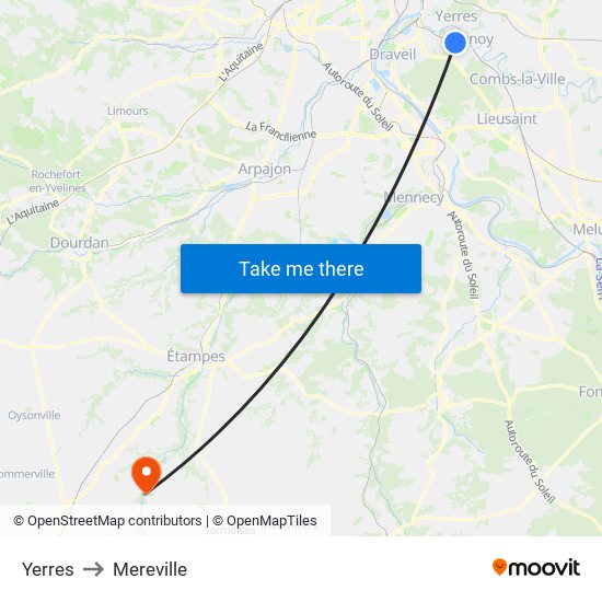 Yerres to Mereville map