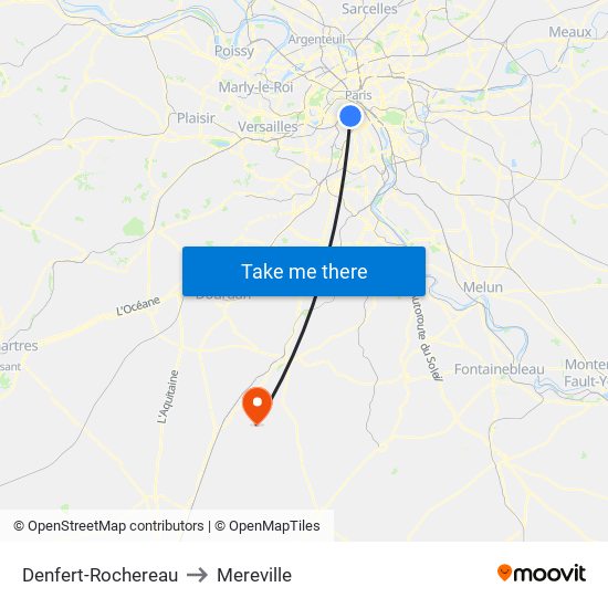 Denfert-Rochereau to Mereville map