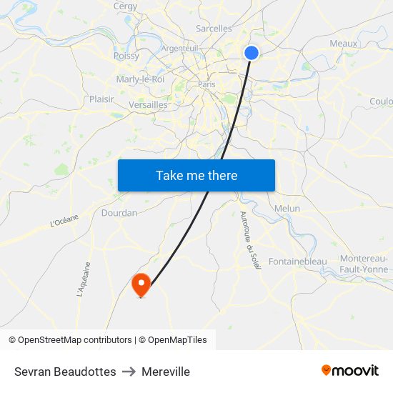 Sevran Beaudottes to Mereville map