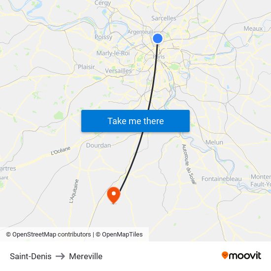 Saint-Denis to Mereville map