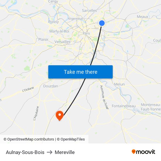 Aulnay-Sous-Bois to Mereville map