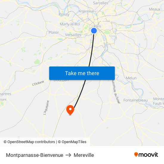 Montparnasse-Bienvenue to Mereville map