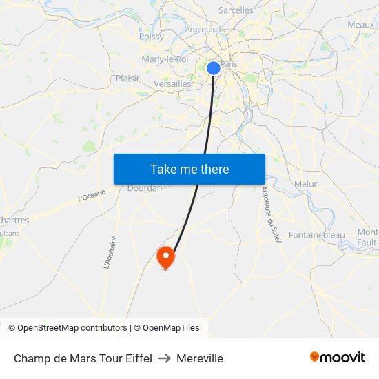Champ de Mars Tour Eiffel to Mereville map