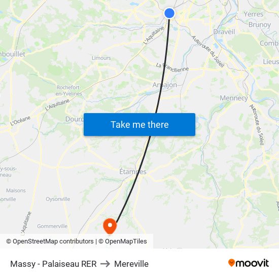 Massy - Palaiseau RER to Mereville map