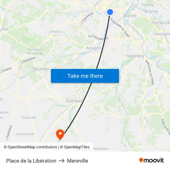 Place de la Libération to Mereville map