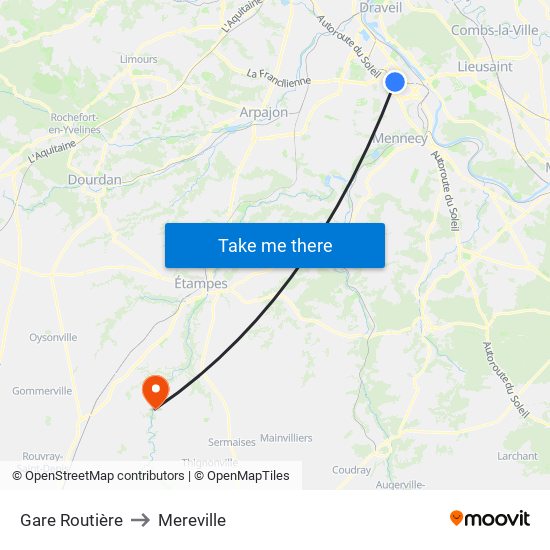 Gare Routière to Mereville map