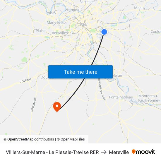 Villiers-Sur-Marne - Le Plessis-Trévise RER to Mereville map